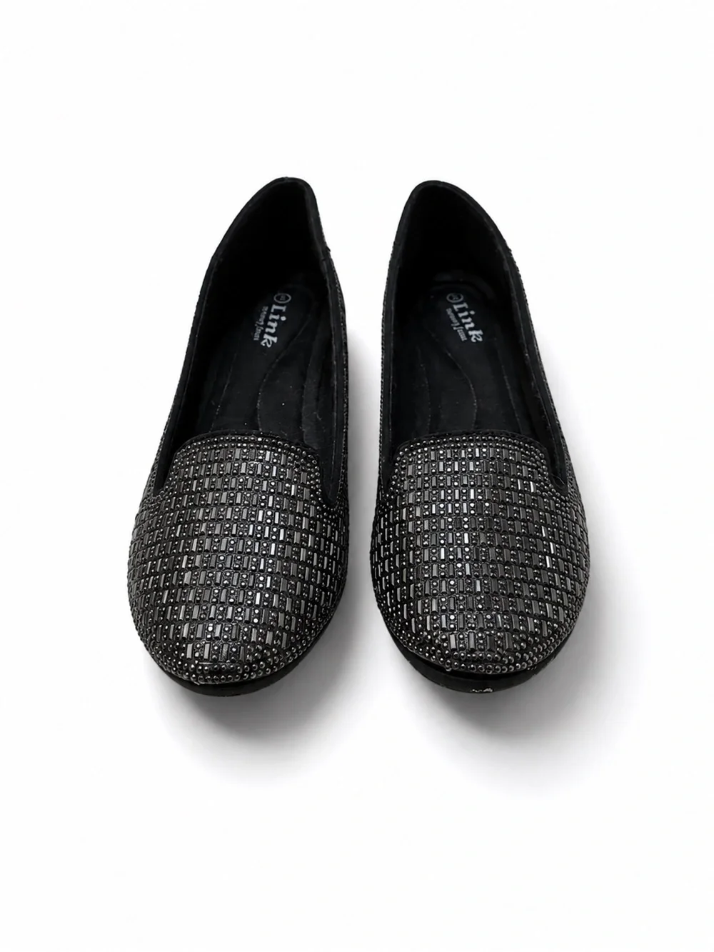 Link Black Crystal-Embellished Slip-On Flats
